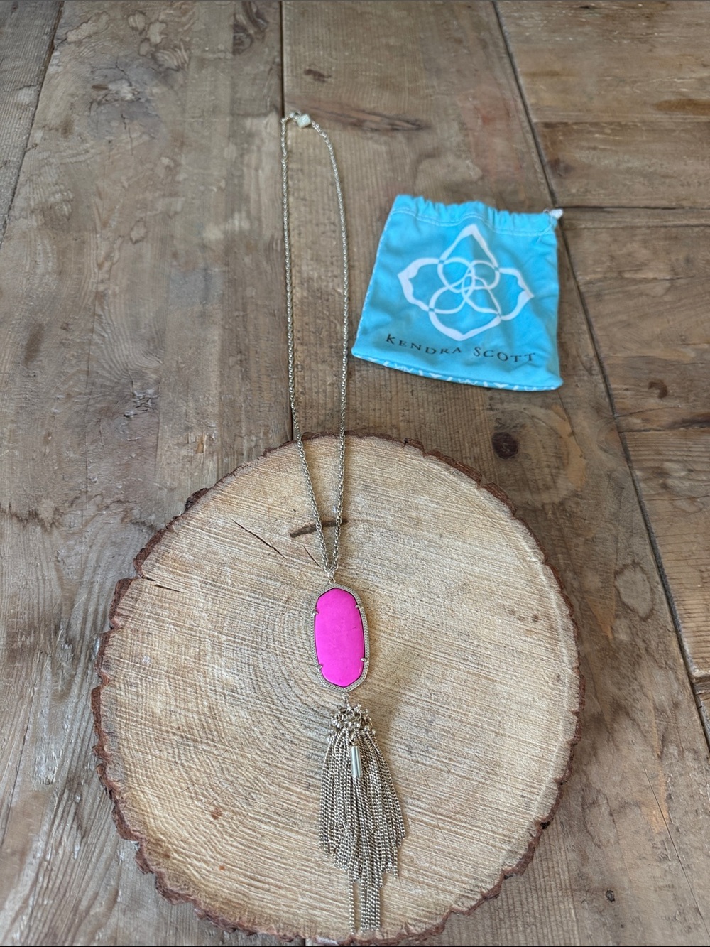Kendra Scott Hot Pink Pendant Necklace with Gold Tassel